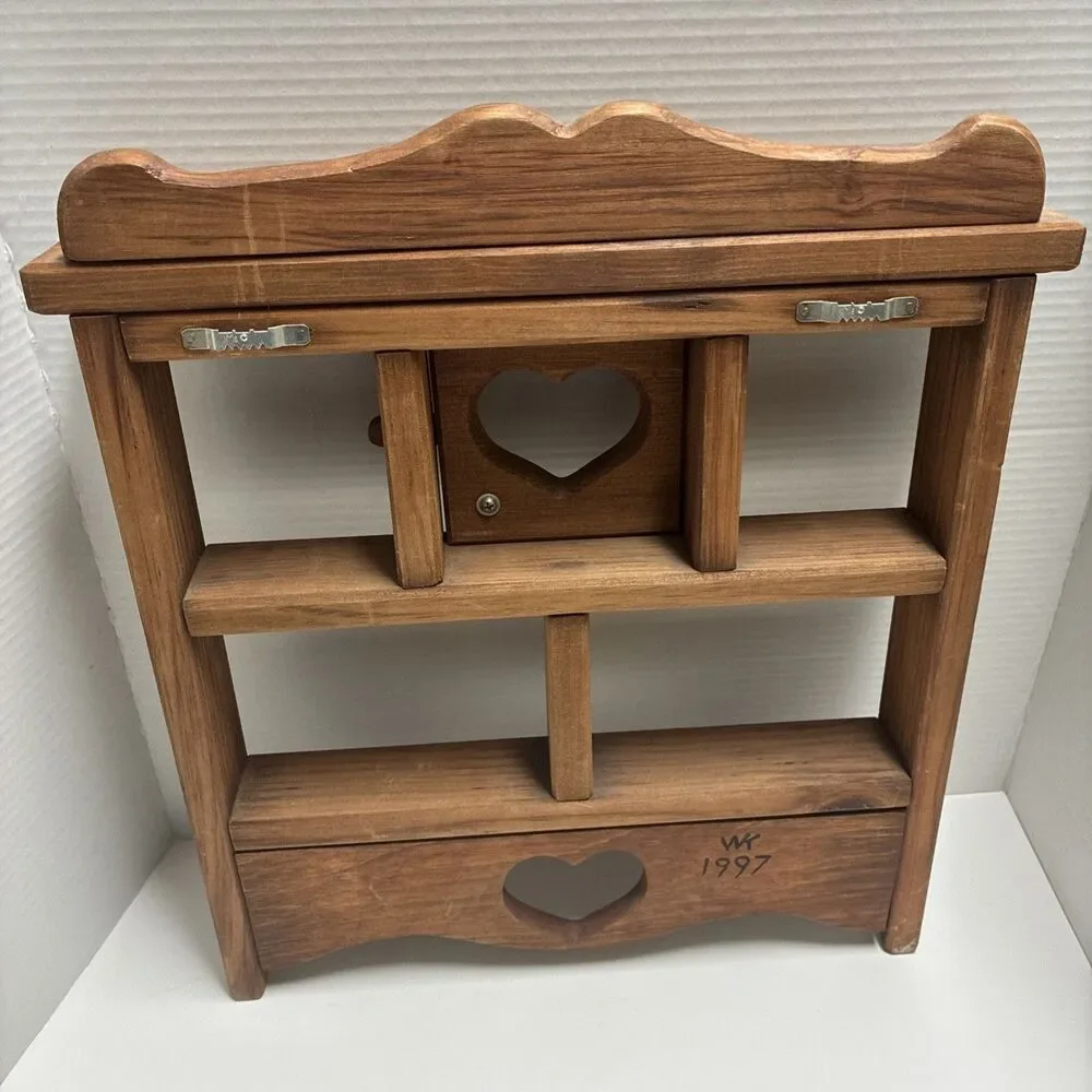 Vintage Wooden Wall Curio Heart Cut Out Shadow Box Country Cottage Display Shelf